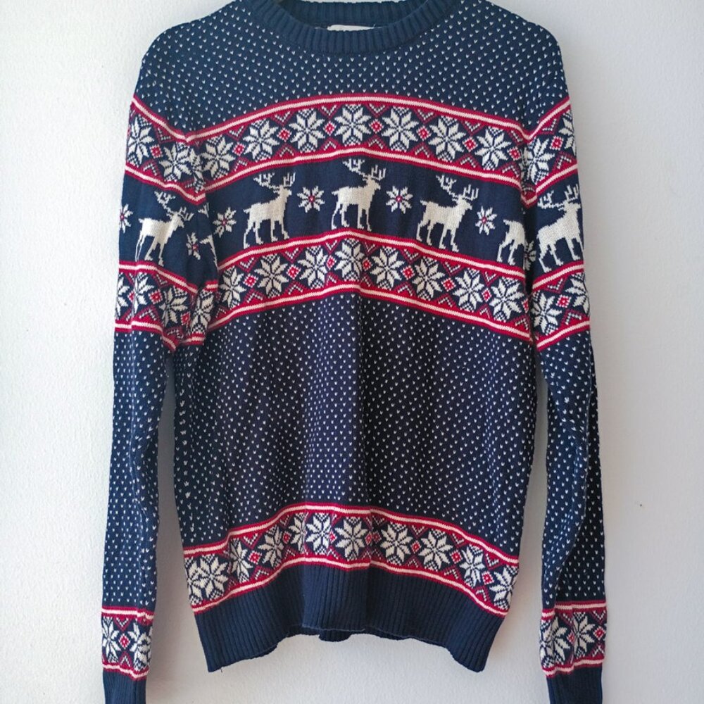ASPEN Men's Xmas Navy Blue Sweater Crewneck | Size M